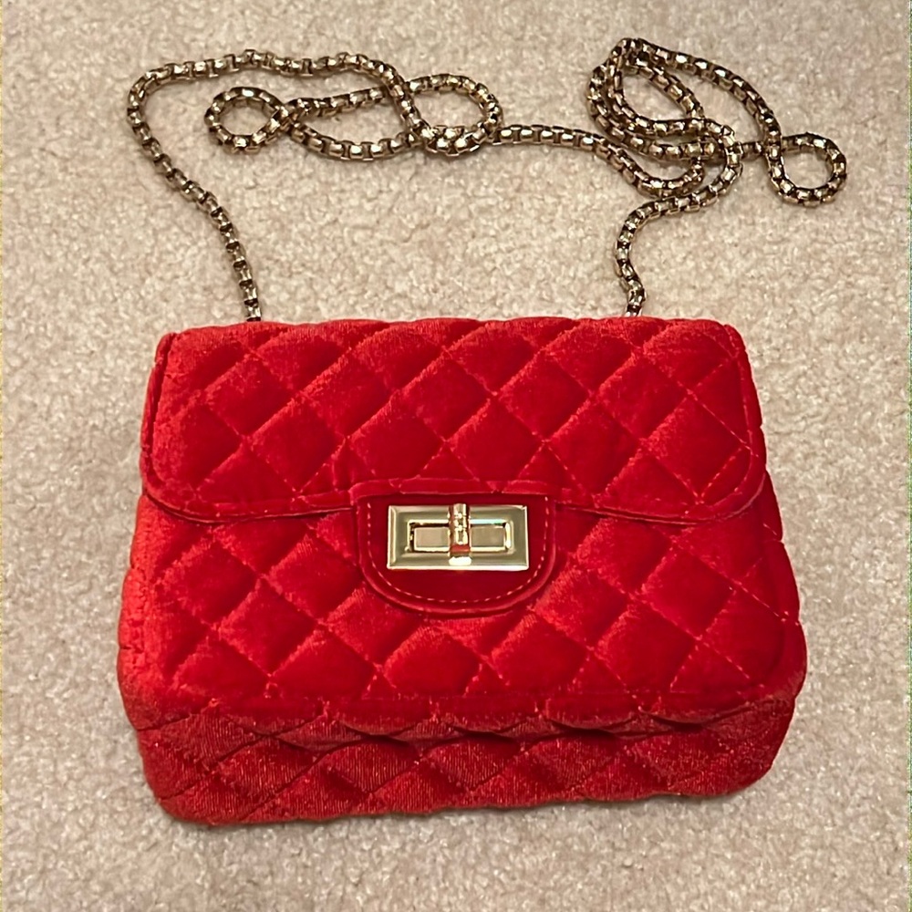 Red Quilted Gold Chain Purse